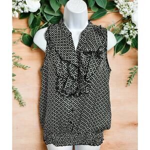 Jules & Leopold Black White Floral Blouse Sz S V-Neck Sleeveless Top Ruffle